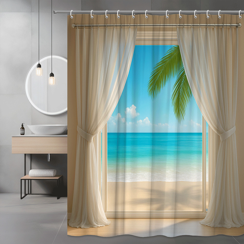 Home Bathroom Spa Ideas - ستارة دش بتصميم شاطئ استوائي مقاومة