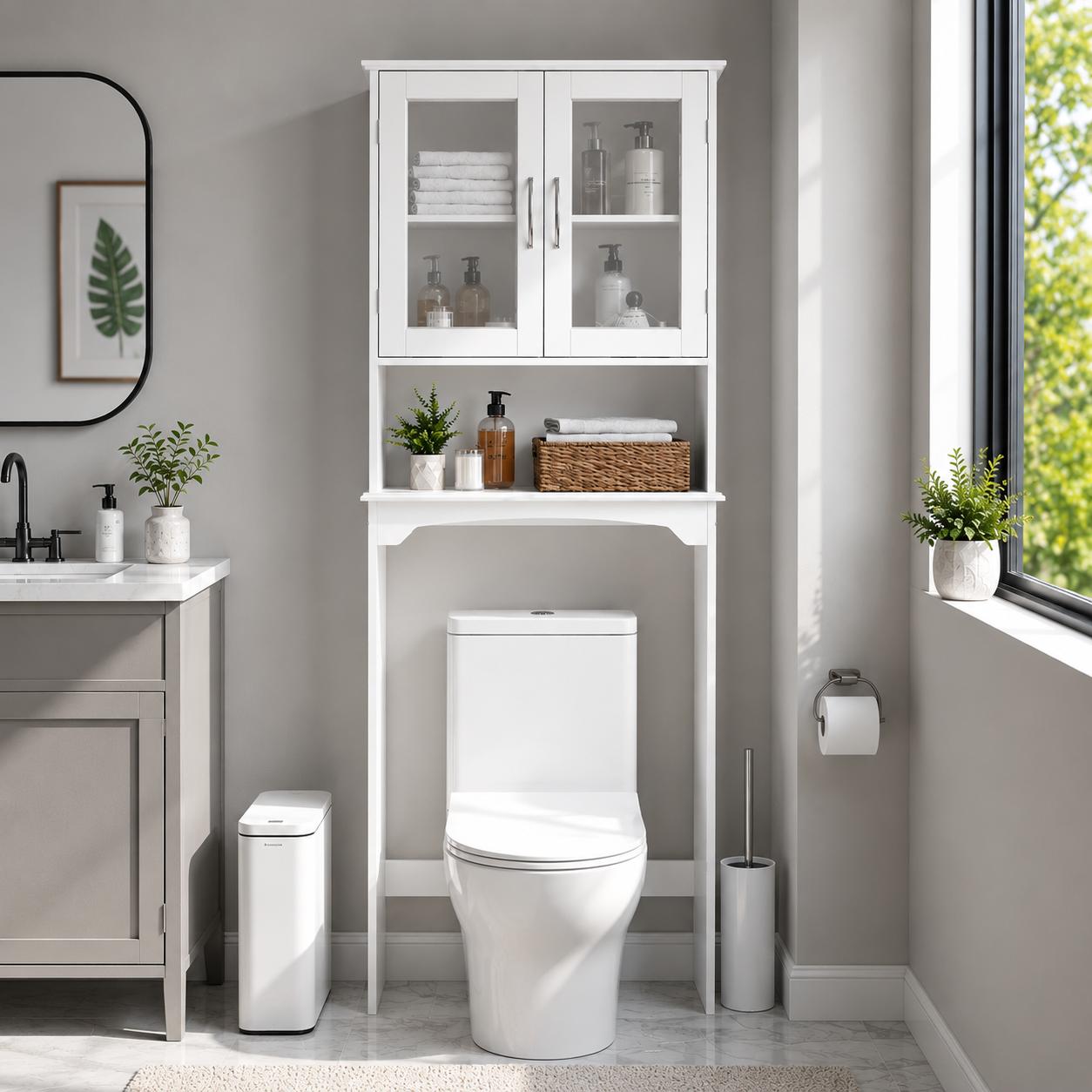 Home Essentials Bathroom Cabinet - خزانة تخزين عصرية فوق المرحاض موفرة