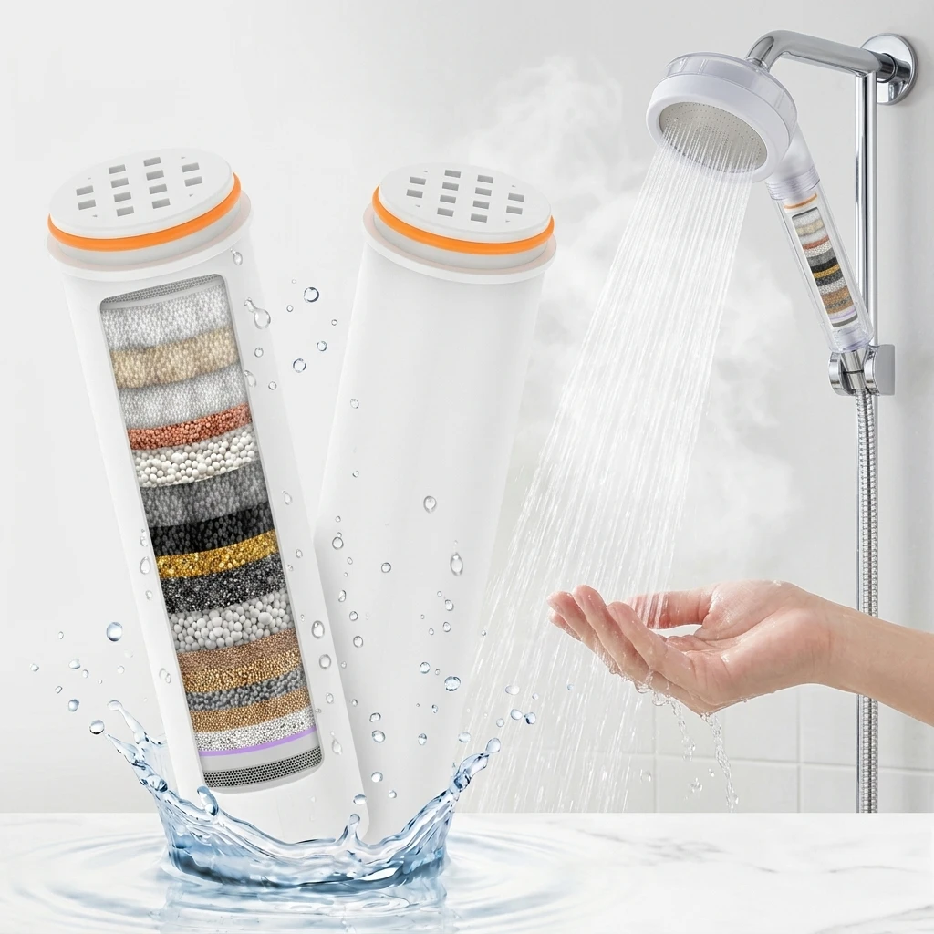 Home Bathroom Water Filter - قطعتان من فلاتر استبدال رأس الدش