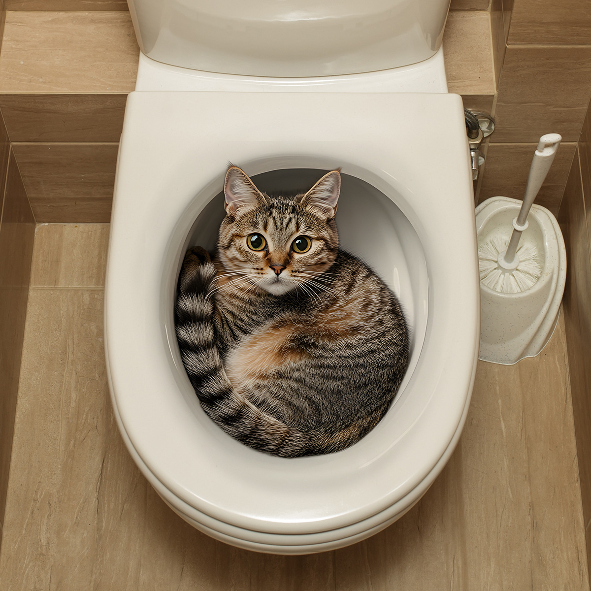 Tiny Home Bathroom Kit - ثلاثية الأبعاد مضحك القط المرحاض ملصق