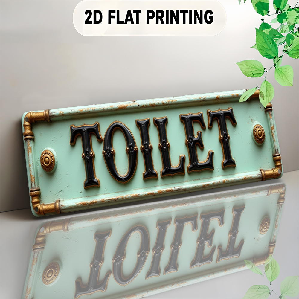 Home Bathroom Decor - لافتة مرحاض كلاسيكية مسطحة ثنائية الأبعاد