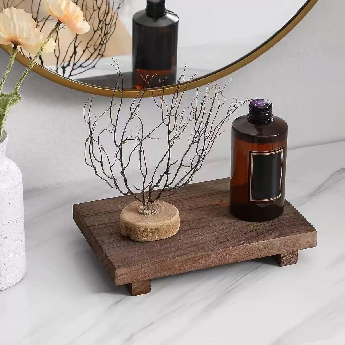Zara Home Bathroom Tray - صينية خشبية عتيقة للزينة، صينية تخزين