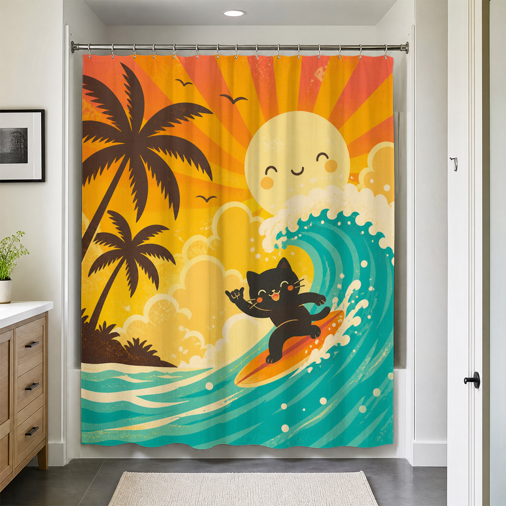 ستارة دش مقاومة للماء بنقشة قط - مراجعة Home Decor Bathroom Ideas وسعره