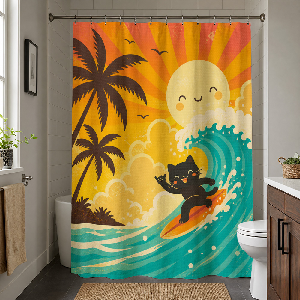 ستارة دش مقاومة للماء بنقشة قط - مراجعة Home Decor Bathroom Ideas وسعره