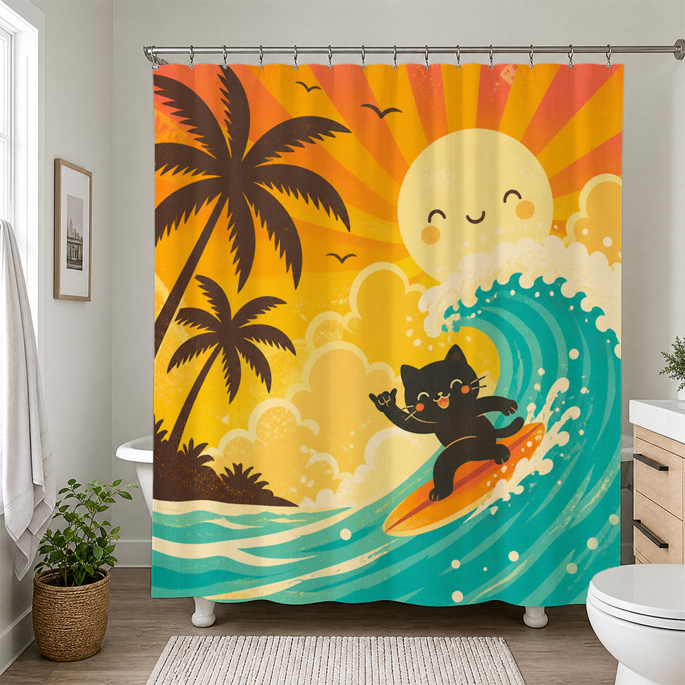 ستارة دش مقاومة للماء بنقشة قط - مراجعة Home Decor Bathroom Ideas وسعره