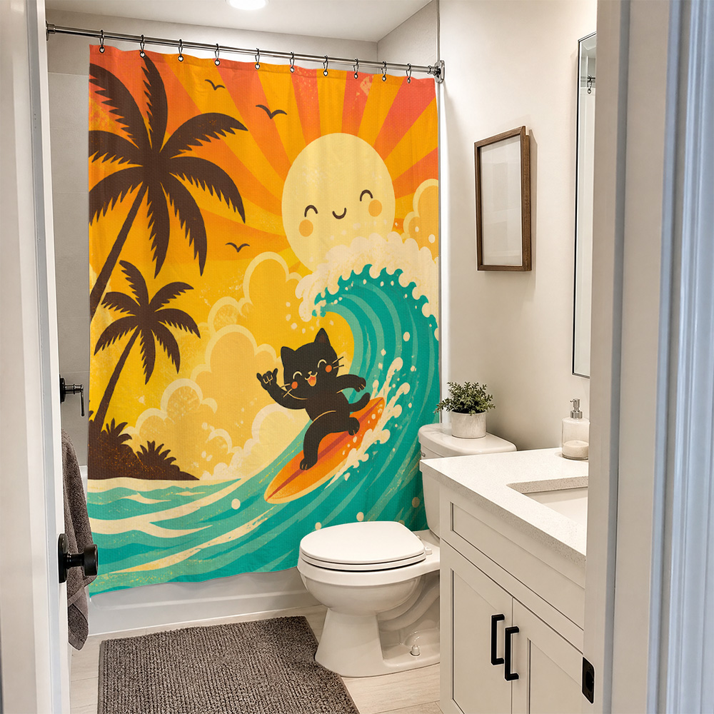 ستارة دش مقاومة للماء بنقشة قط - مراجعة Home Decor Bathroom Ideas وسعره