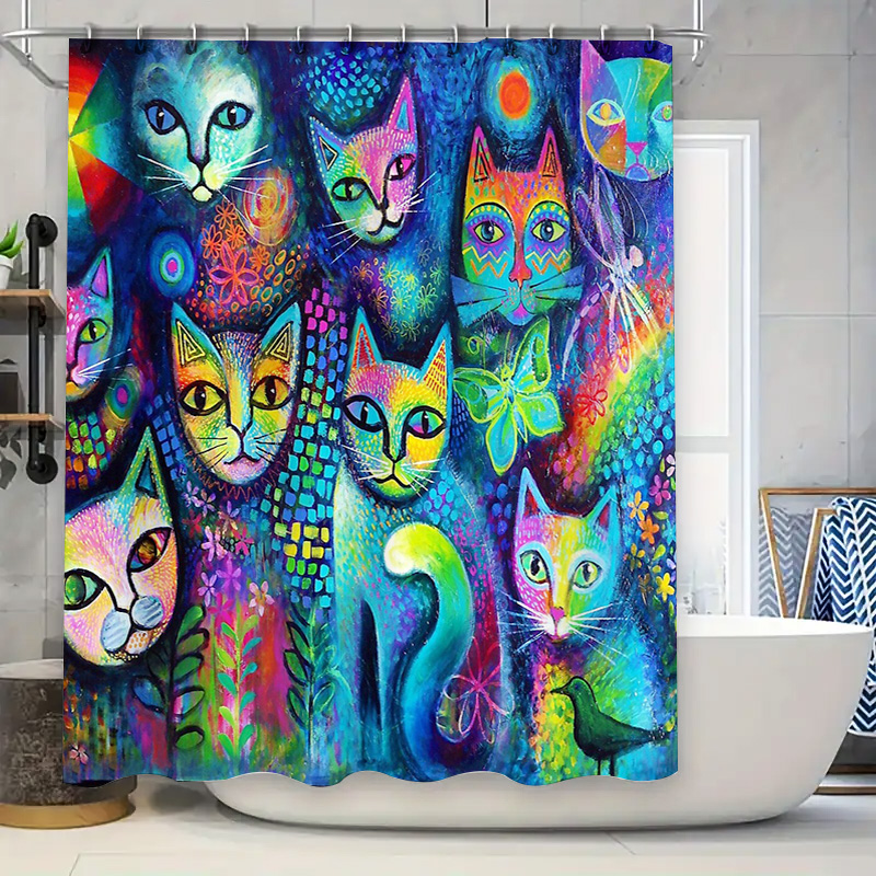 القط دش الستار الفني الحيوان ع - مراجعة Home Decor Bathroom Ideas وسعره